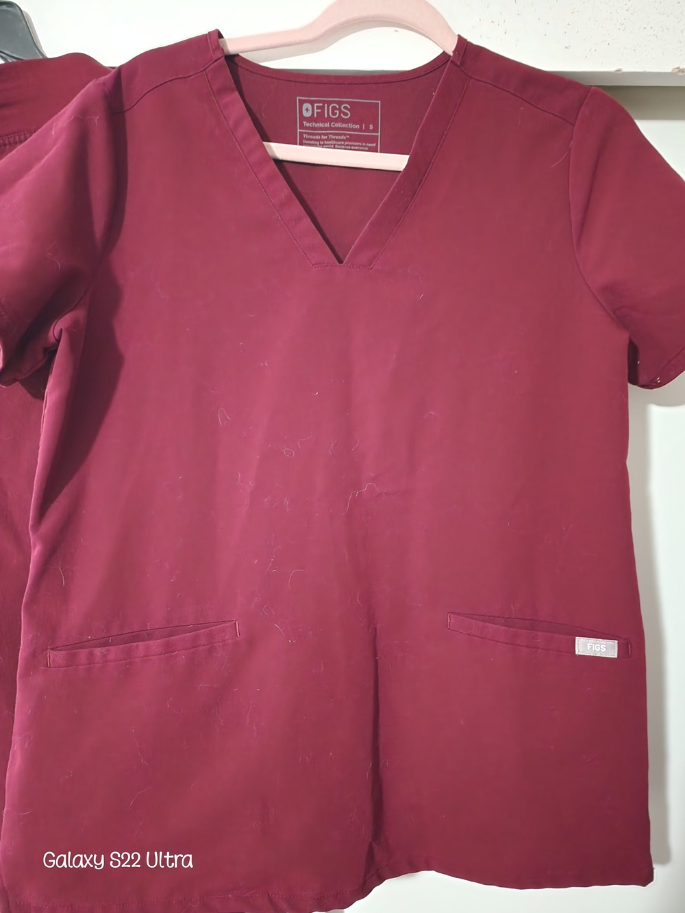 FIGS Women's Burgundy V-Neck Scrub Top